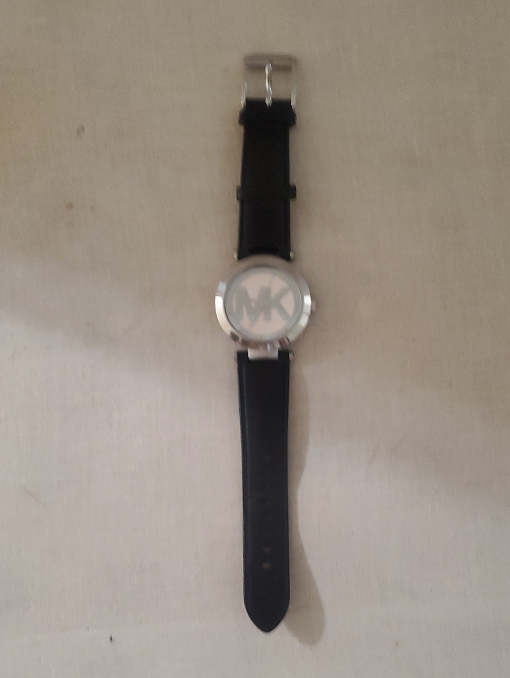 Michael Kors Black Leather Strap Watch with Silver-Tone Case
